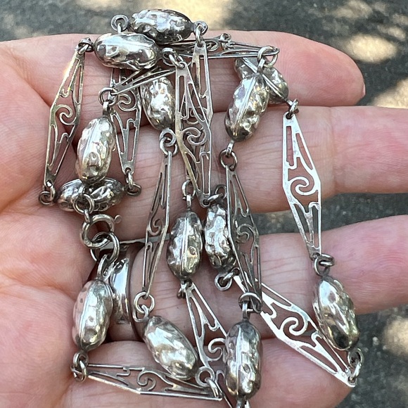 VINTAGE 925 STERLING SILVER NUGGET & ANTIQUE STYLE LINKS STATEMENT NECKLACE